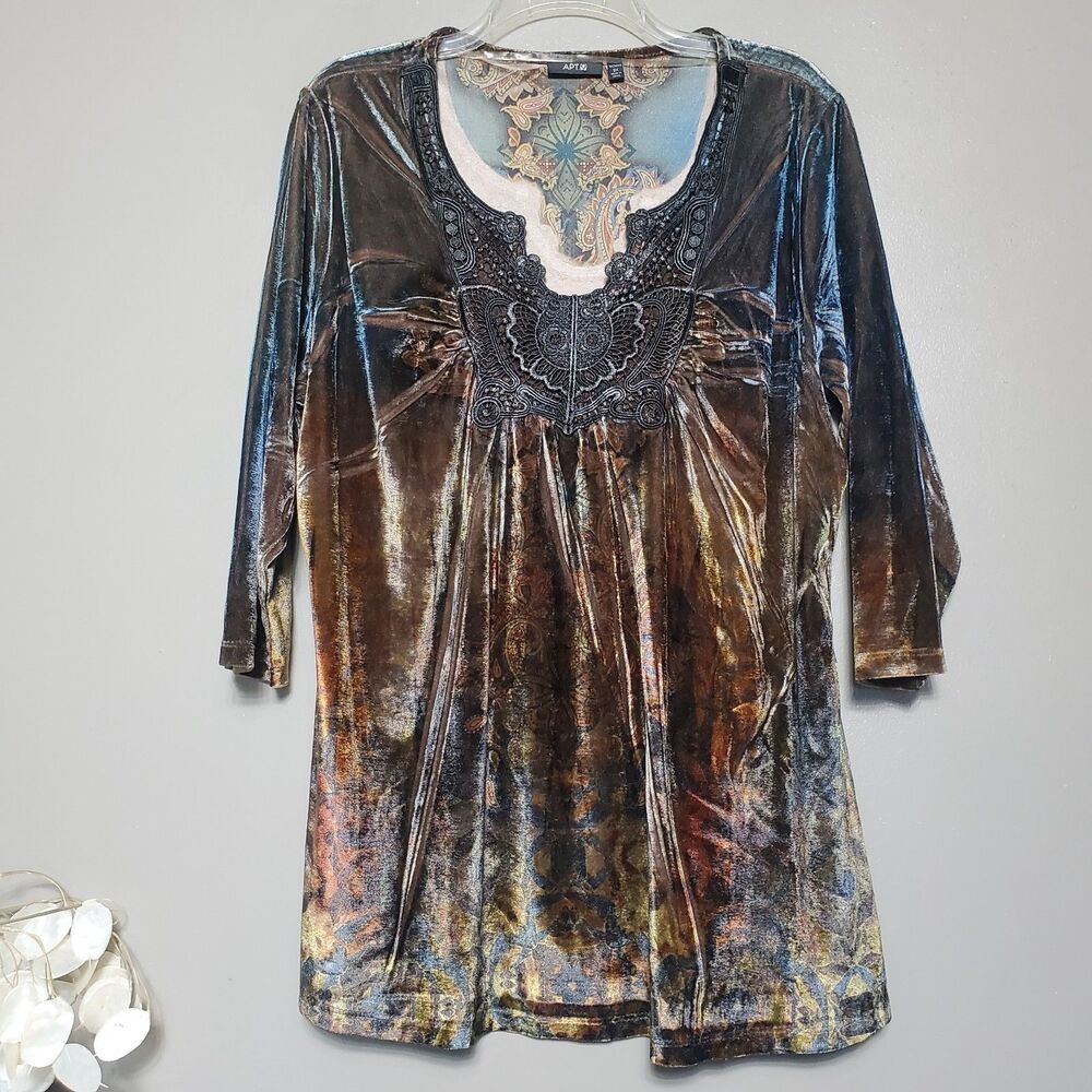 Apt 9 Velvet Lace Tunic Top Size 2X Brown Boho Whimsigoth Dark Forest Fairy